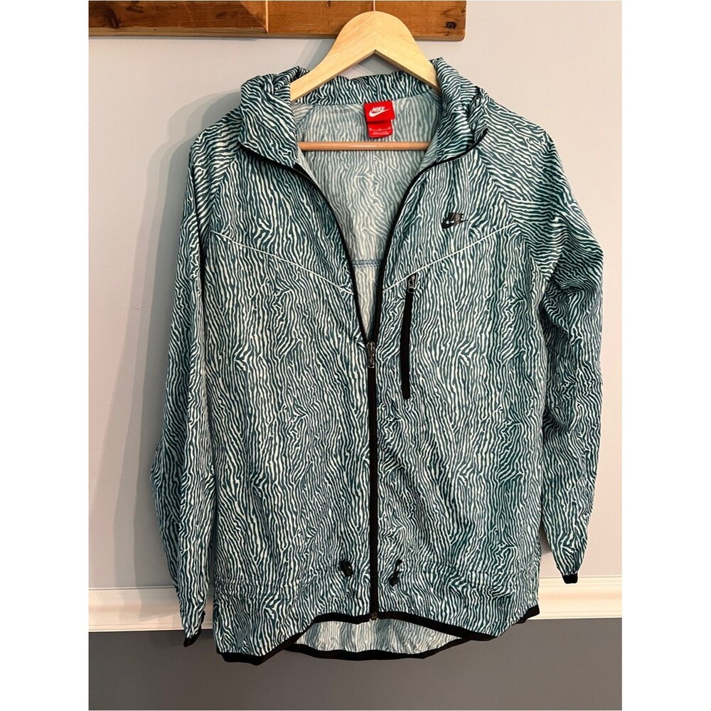 Nike Windrunner Hooded Windbreaker Jacket Zebra Print Teal White Women’s M
